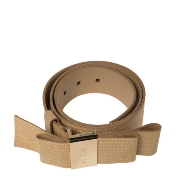 Pre Owned Versace Beige Leather Bow Detail Belt 85CM