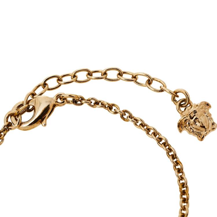 Pre Owned Versace Black Medusa Charm Gold Tone Chain Bracelet