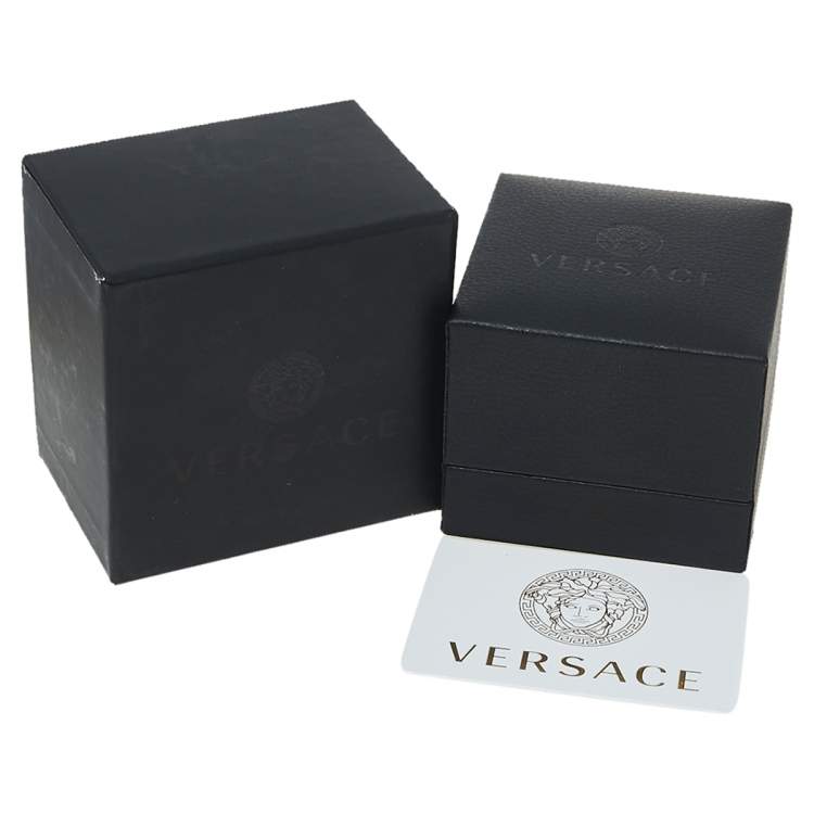 Pre Owned Versace Black Medusa Charm Gold Tone Chain Bracelet