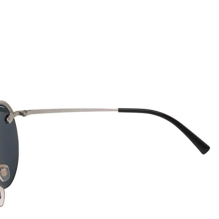 Pre Owned Versace Silver/Purple Meatal MOD 2176 Medusa Rimless Round Sunglasses
