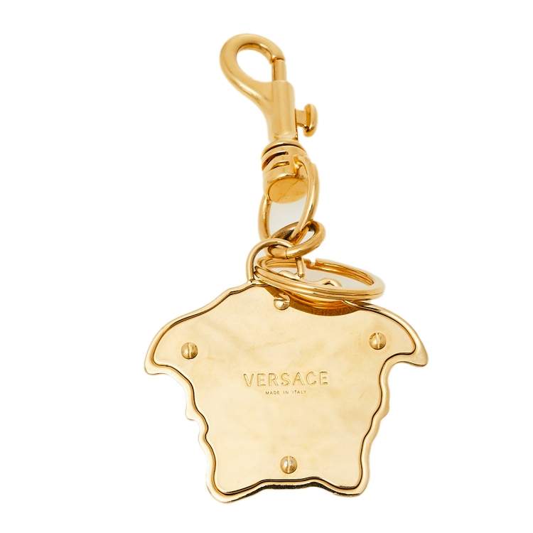 Pre Owned Versace Gold Tone Metal Medusa Icon Key Ring / Bag Charm 