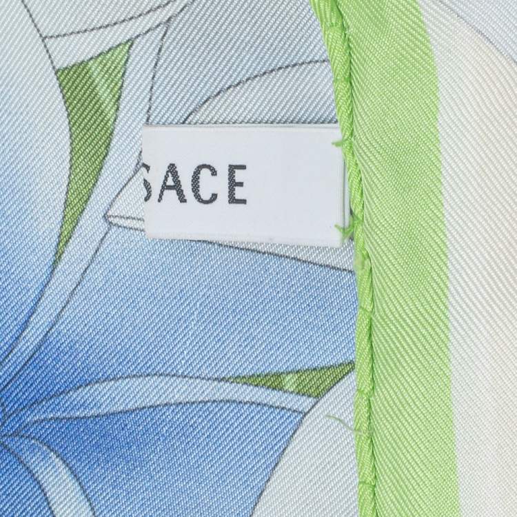Pre Owned Versace Light Green Floral Print Silk Scarf