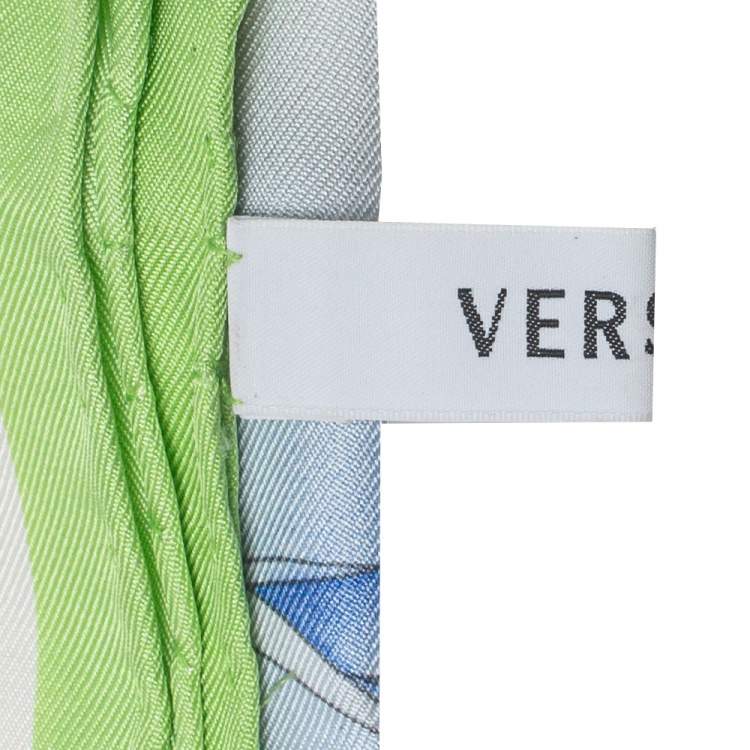 Pre Owned Versace Light Green Floral Print Silk Scarf