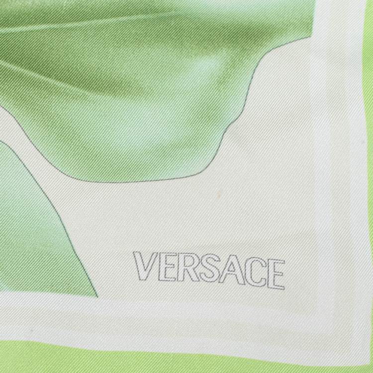 Pre Owned Versace Light Green Floral Print Silk Scarf