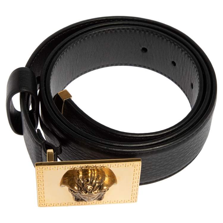 Pre Owned Versace Black Leather Medusa Square Buckle Belt 95CM