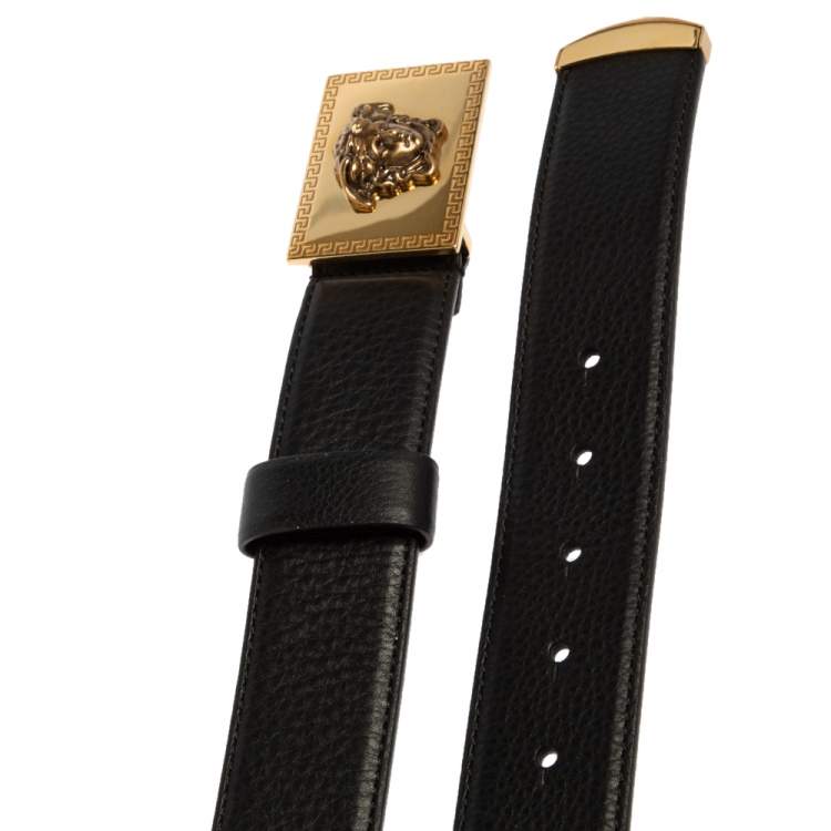 Pre Owned Versace Black Leather Medusa Square Buckle Belt 95CM