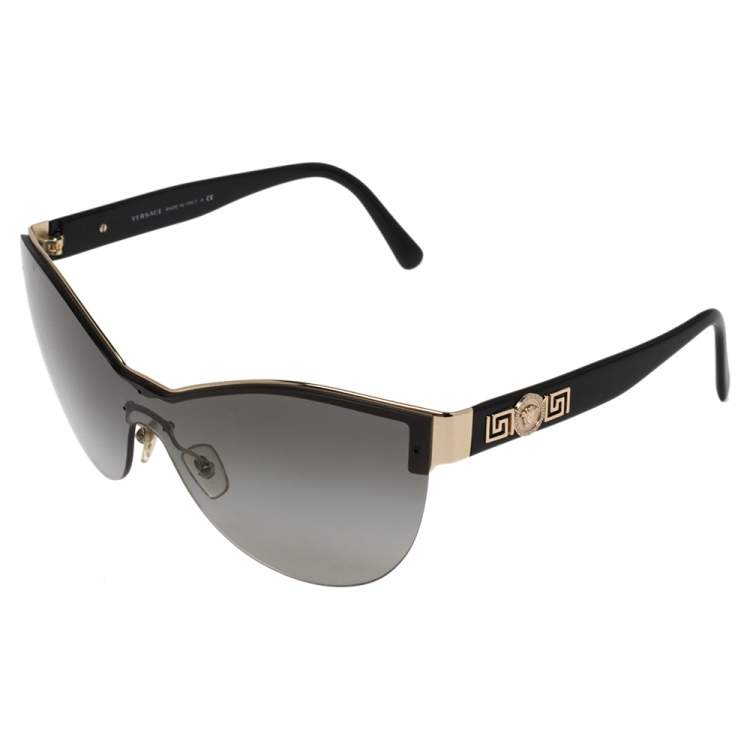 Pre Owned Versace Black Acetate 2144 Shield Sunglasses
