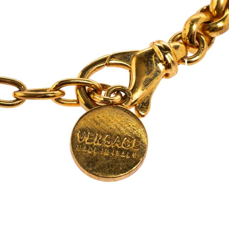 Pre Owned Versace Crystal Gold Tone Charm Bracelet