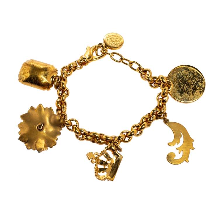 Pre Owned Versace Crystal Gold Tone Charm Bracelet