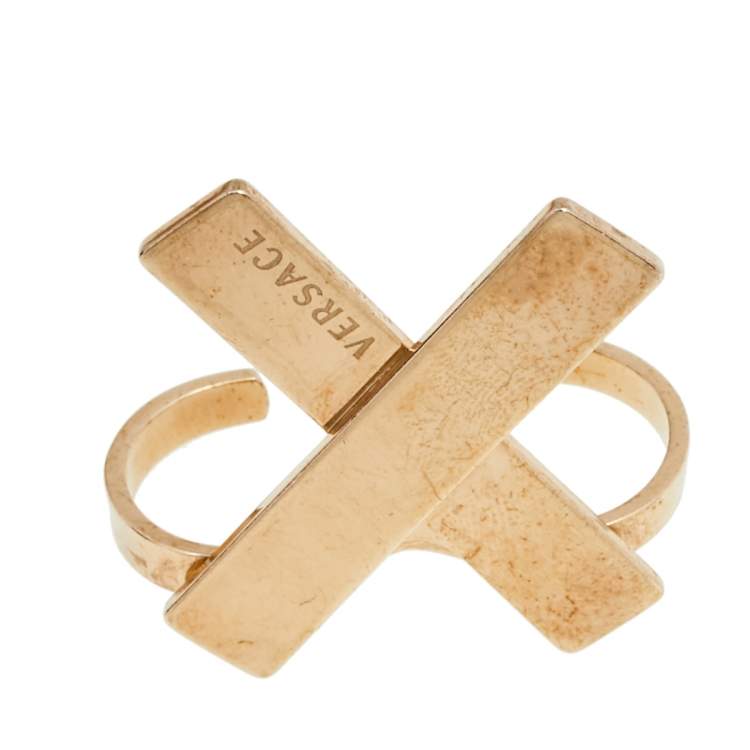 مملوكة مسبقًا Versace Gold Tone X Two Finger Ring 