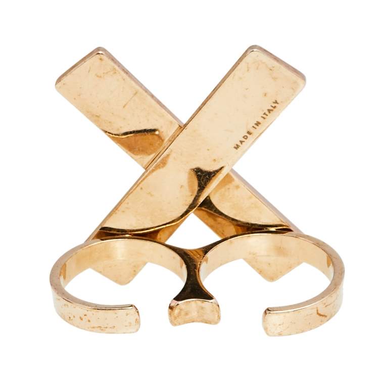 مملوكة مسبقًا Versace Gold Tone X Two Finger Ring 
