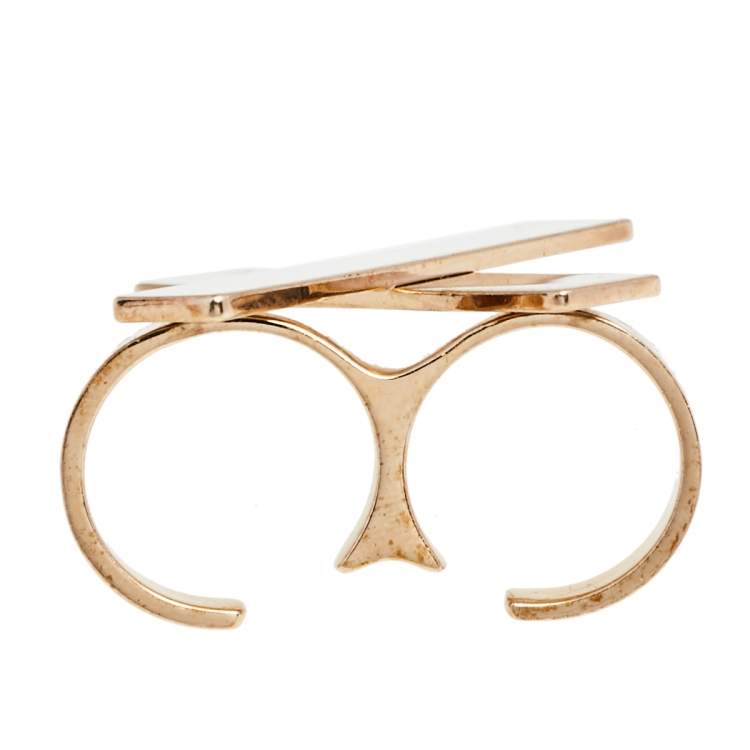مملوكة مسبقًا Versace Gold Tone X Two Finger Ring 