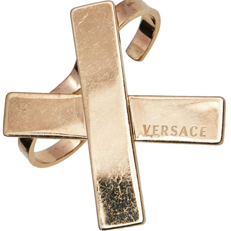 مملوكة مسبقًا Versace Gold Tone X Two Finger Ring 