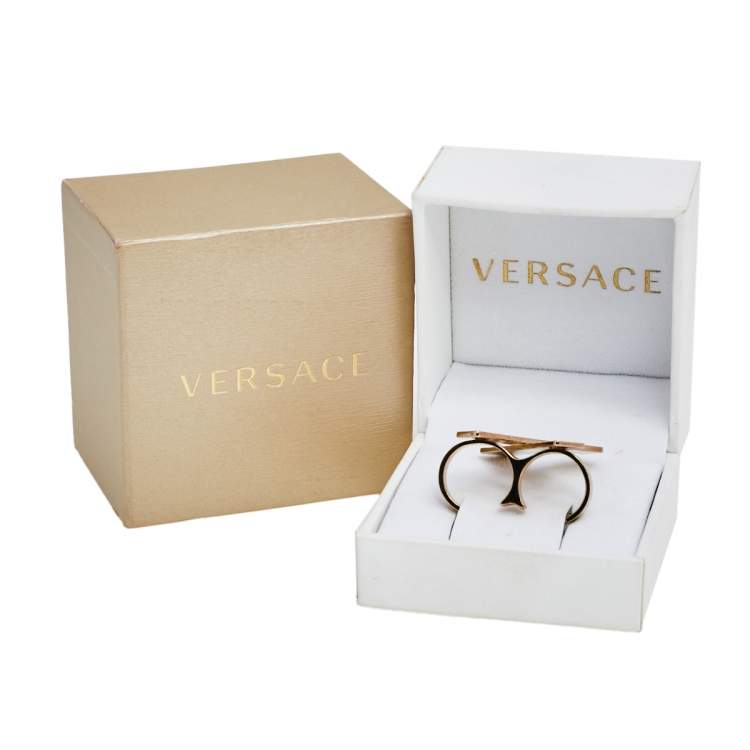 مملوكة مسبقًا Versace Gold Tone X Two Finger Ring 