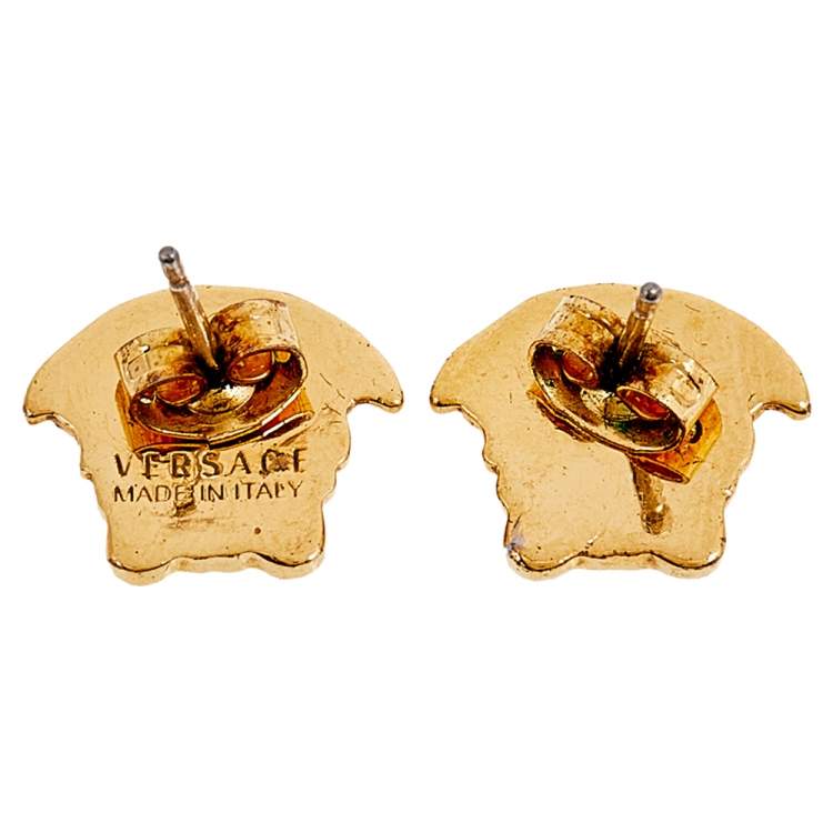 Pre Owned Versace Gold Tone Medusa Head Stud Earrings