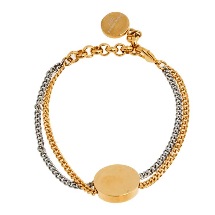 Pre Owned Versace Vanitas Medusa Two Tone Metal Double Chain Bracelet