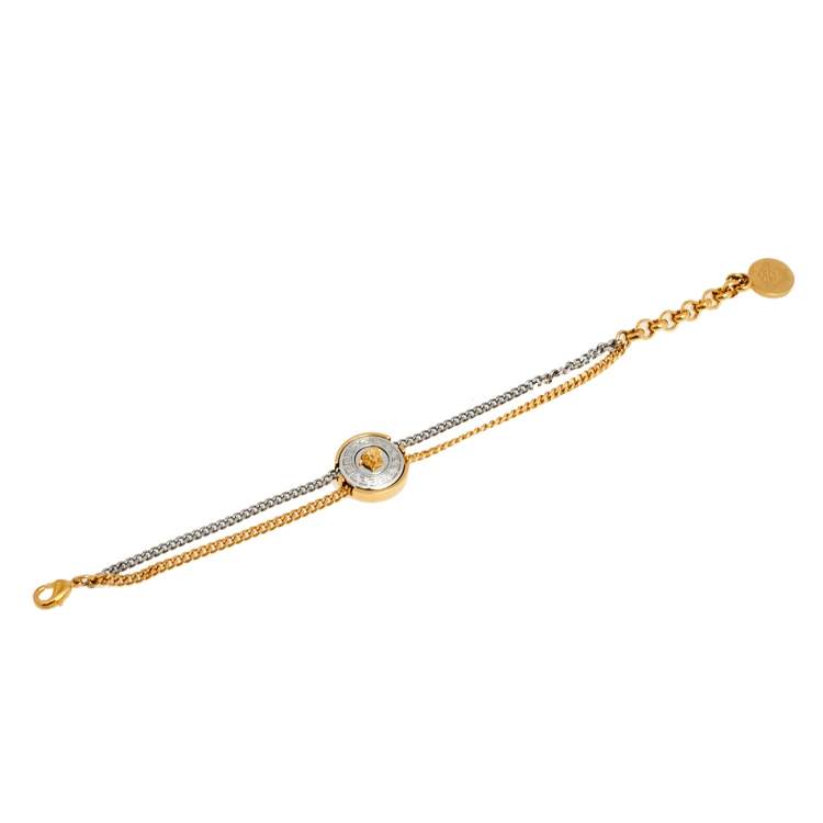 Pre Owned Versace Vanitas Medusa Two Tone Metal Double Chain Bracelet