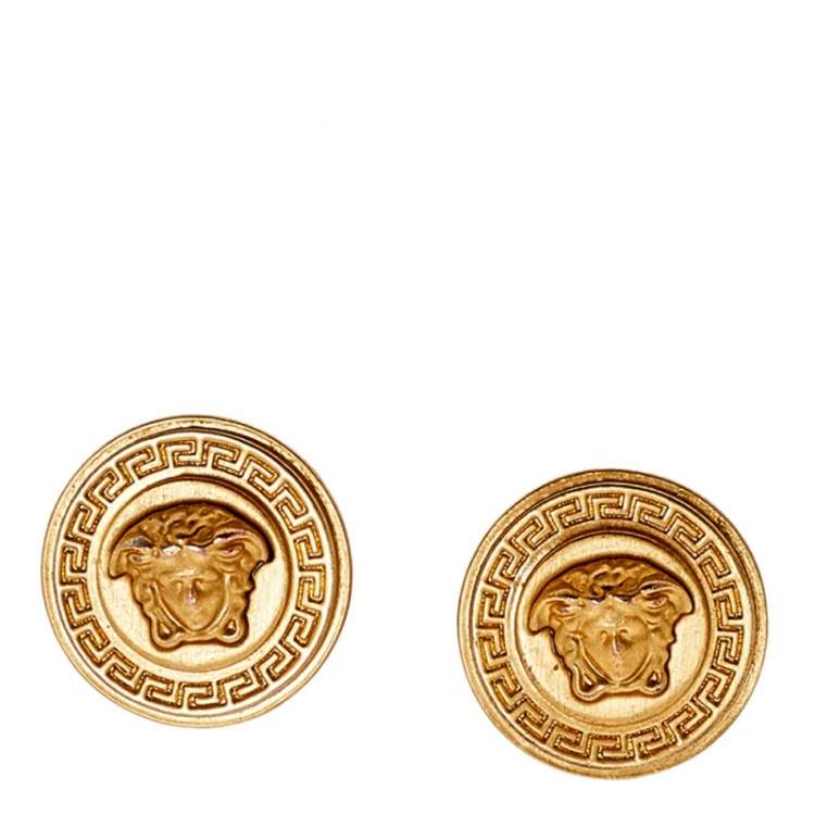 مملوكة مسبقًا Versace Gold Tone Medusa Round Clip-On Stud Earrings