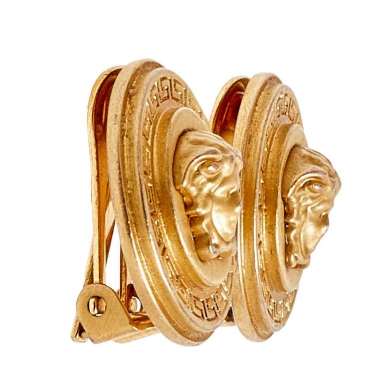 مملوكة مسبقًا Versace Gold Tone Medusa Round Clip-On Stud Earrings