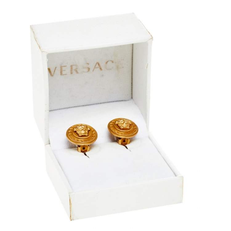 مملوكة مسبقًا Versace Gold Tone Medusa Round Clip-On Stud Earrings
