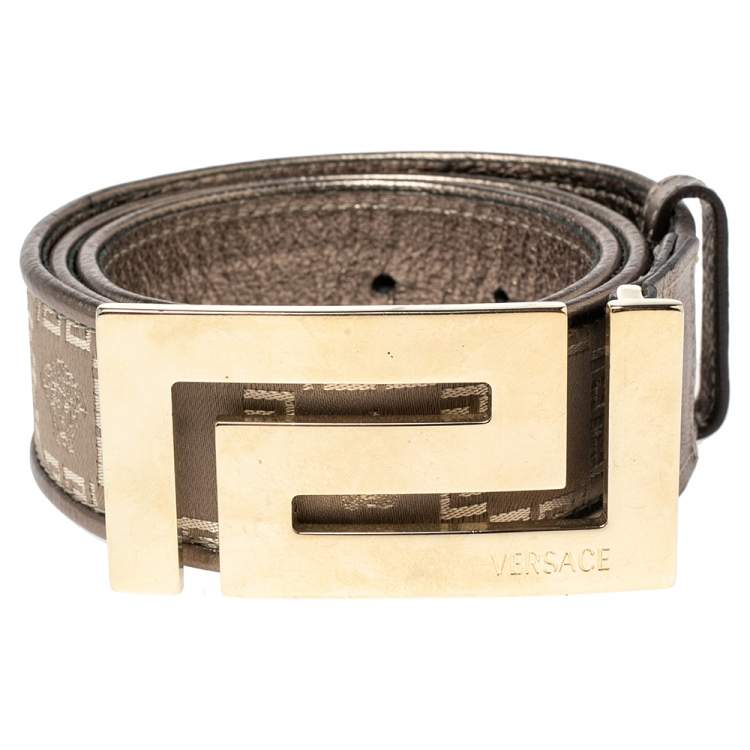 Versace grey New Leather with silver Buckle Belt