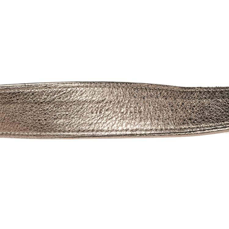 Pre Owned Versace Metallic Grey Signature Fabric and Leather Trim Greca Buckle Belt 80CM