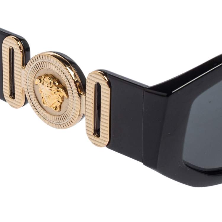 Pre Owned Versace Black / Grey 4361 Medusa Biggie Rectangle Sunglasses