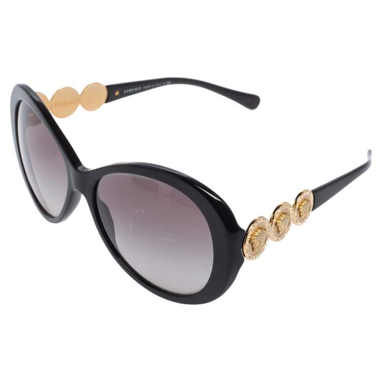 Pre Owned Versace Black Acetate 4256-B Medusa Embellished Gradient Oversized Sunglasses
