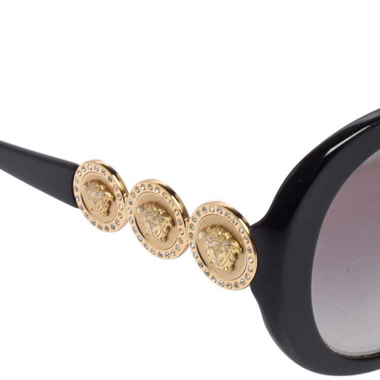 Pre Owned Versace Black Acetate 4256-B Medusa Embellished Gradient Oversized Sunglasses
