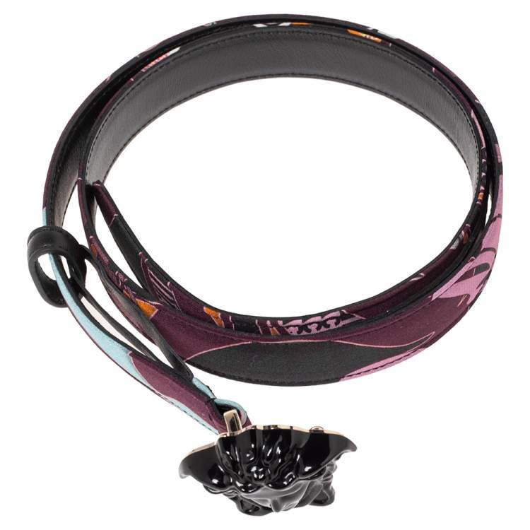 Pre Owned Versace Multicolor Printed Nylon Medusa Buckle Belt 95 CM