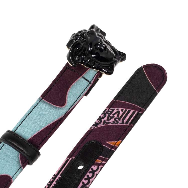 Pre Owned Versace Multicolor Printed Nylon Medusa Buckle Belt 95 CM