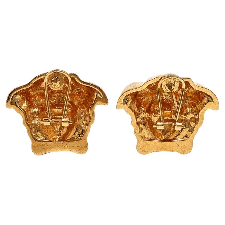 Pre Owned Versace Gold Tone Medusa Stud Earrings