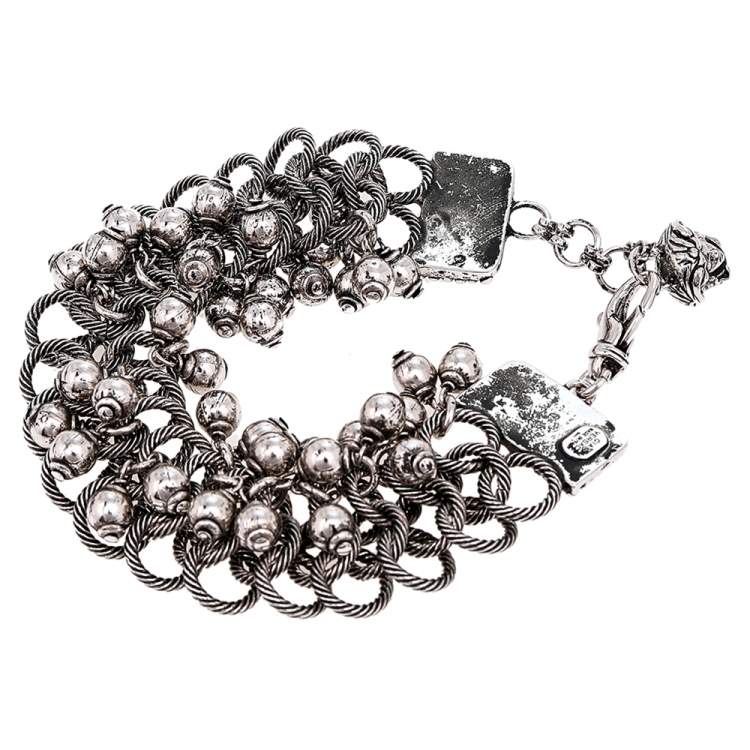 Pre Owned Versace Gunmetal Tone Triple Link Charm Bracelet