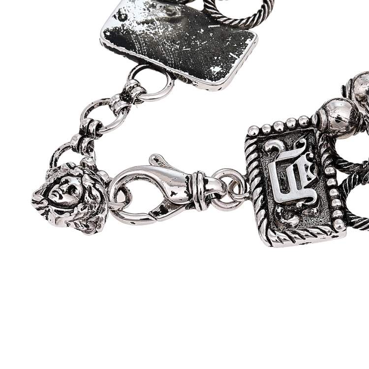 Pre Owned Versace Gunmetal Tone Triple Link Charm Bracelet