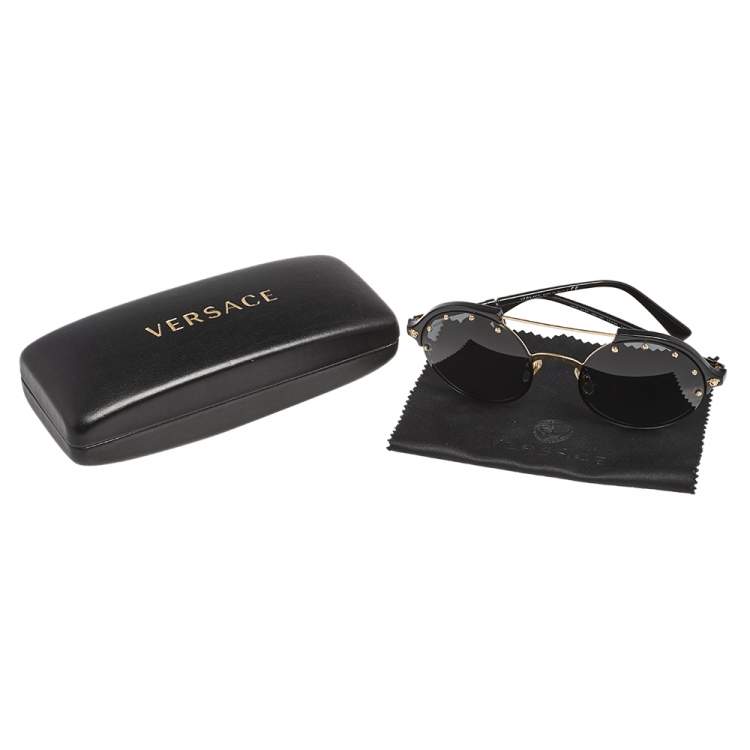 Pre Owned Versace Black/ Grey 4337 Round Sunglasses