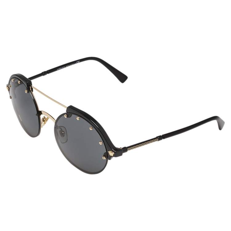 Pre Owned Versace Black/ Grey 4337 Round Sunglasses