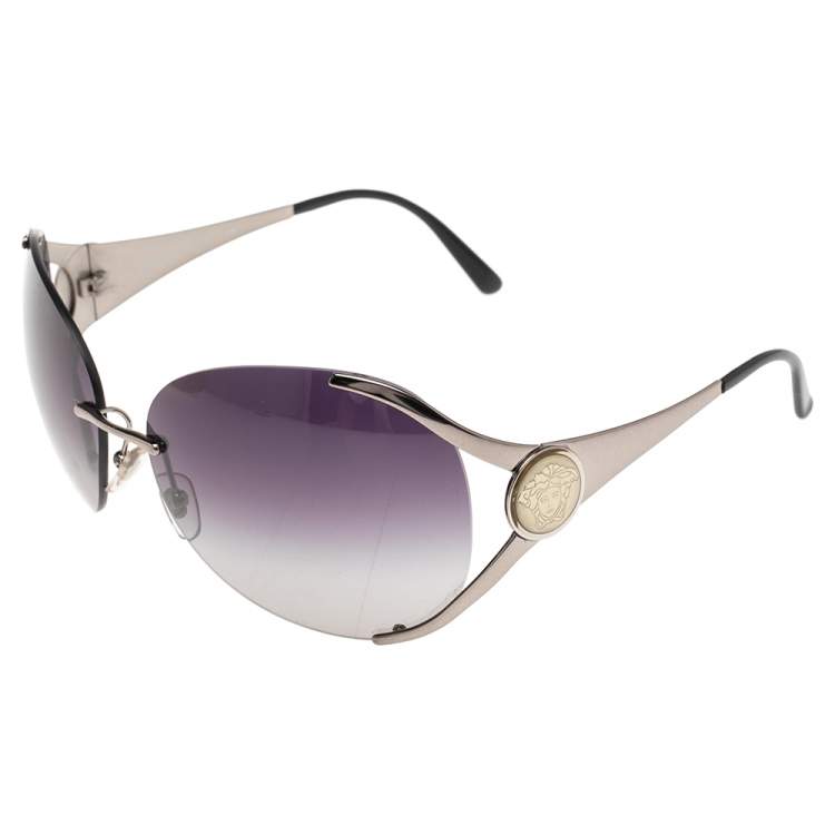 Pre Owned Versace Gunmetal/Blue Gradient 2107 Oversized Sunglasses