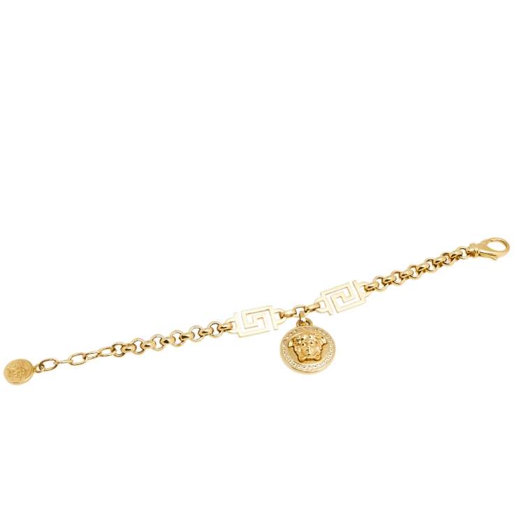 Pre Owned Versace Gold Tone Crystal Medusa Charm Bracelet 
