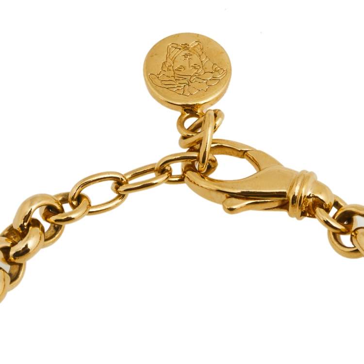 Pre Owned Versace Gold Tone Crystal Medusa Charm Bracelet 