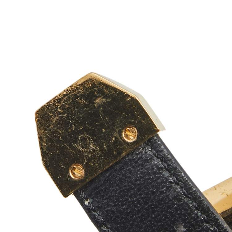 Pre Owned Versace Black Leather Gold Tone Medusa Icon Bracelet