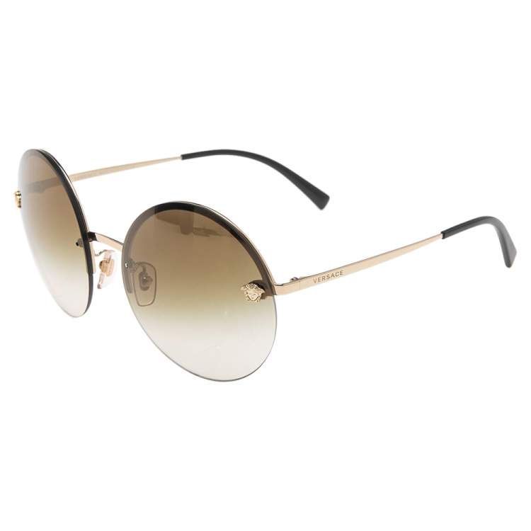 Pre Owned Versace Gold/Black MOD 2176 Medusa Rimless Round Sunglasses