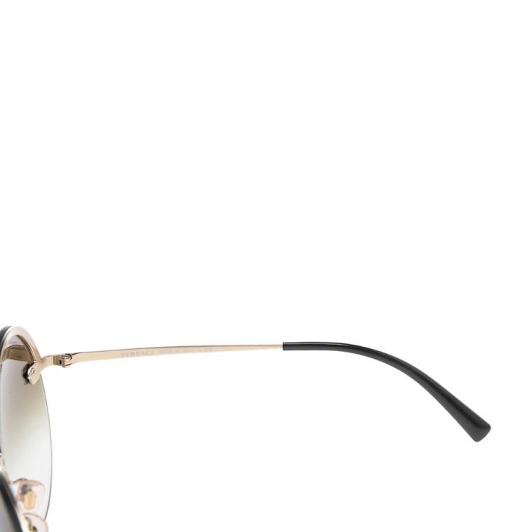 Pre Owned Versace Gold/Black MOD 2176 Medusa Rimless Round Sunglasses