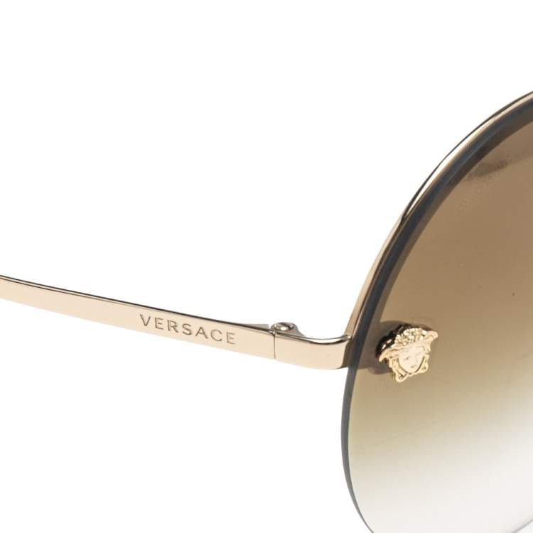 Pre Owned Versace Gold/Black MOD 2176 Medusa Rimless Round Sunglasses