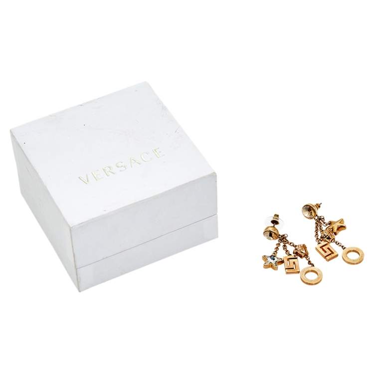 Pre Owned Versace Gold Tone Crystal Star & Medusa Drop Earrings