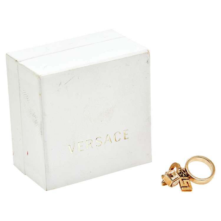 Pre Owned Versace Gold Tone Star & Medusa Charms Ring Size EU 57