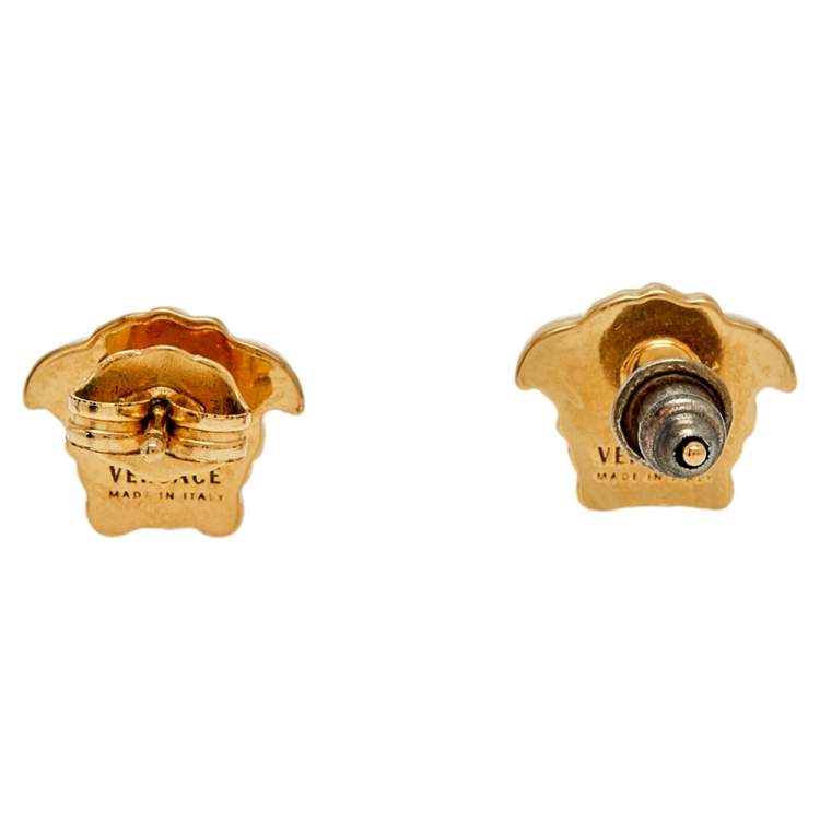 Pre Owned Versace Gold Tone Medusa Motif Stud Earrings