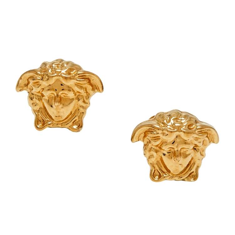 Pre Owned Versace Gold Tone Medusa Motif Stud Earrings
