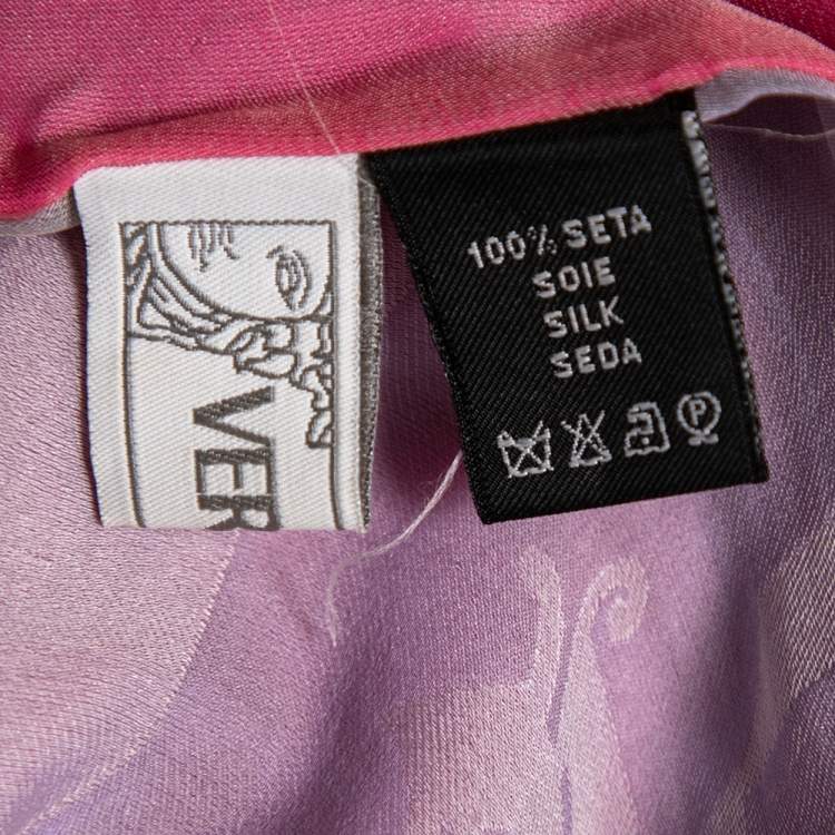 Pre Owned Versace Pink & Lavender Logo Fil Coupe Silk Scarf