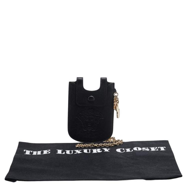 Pre Owned Versace Black Leather Phone Holder