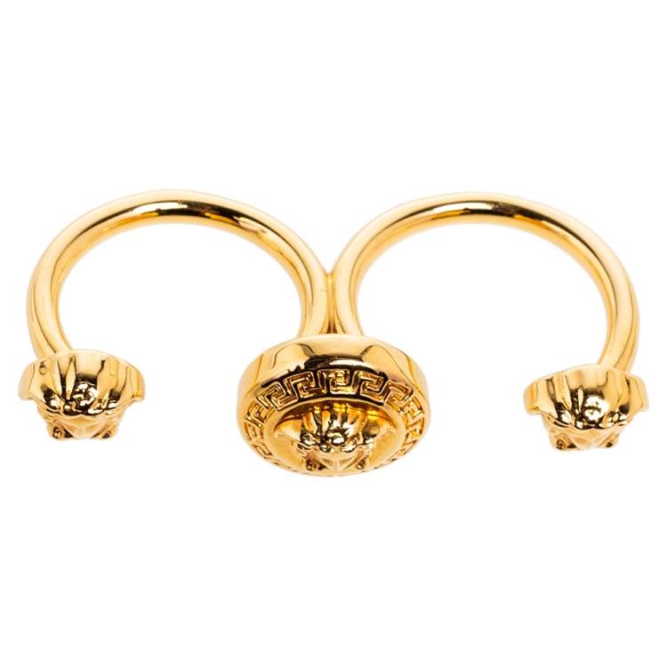 Pre Owned Versace Medusa Open Band Double Ring Size Large